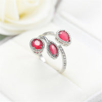 Rose Crystal & Silvertone Three-Stone Pear-Cut Ring