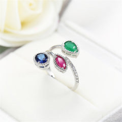 Mulitcolor Crystal & Cubic Zirconia Silver-Plated Bypass Ring