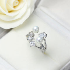 Pearl & Crystal Silver-Plated Open Ring