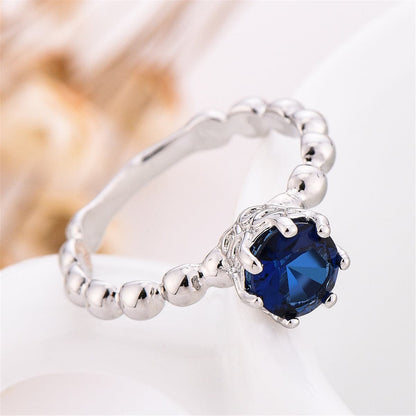 Navy Crystal and Silver-Plated Cocktail Ring, silver statement rings for women, everyday style, detail close-up