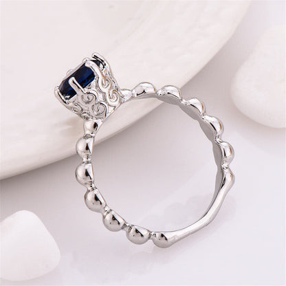 Navy Crystal and Silver-Plated Cocktail Ring, silver statement rings for women, everyday style, side view