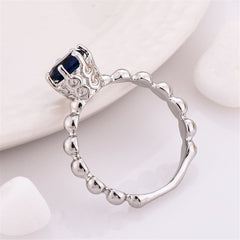 Navy Crystal & Silver-Plated Cocktail Ring
