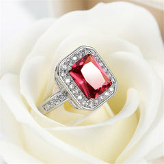 Rose Cubic Zirconia & Crystal Halo Radiant-Cut Ring