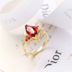 Red Crystal & Cubic Zirconia 18K Gold-Plated Marquise Cluster Ring