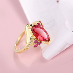 Red Crystal & Cubic Zirconia 18K Gold-Plated Marquise Cluster Ring