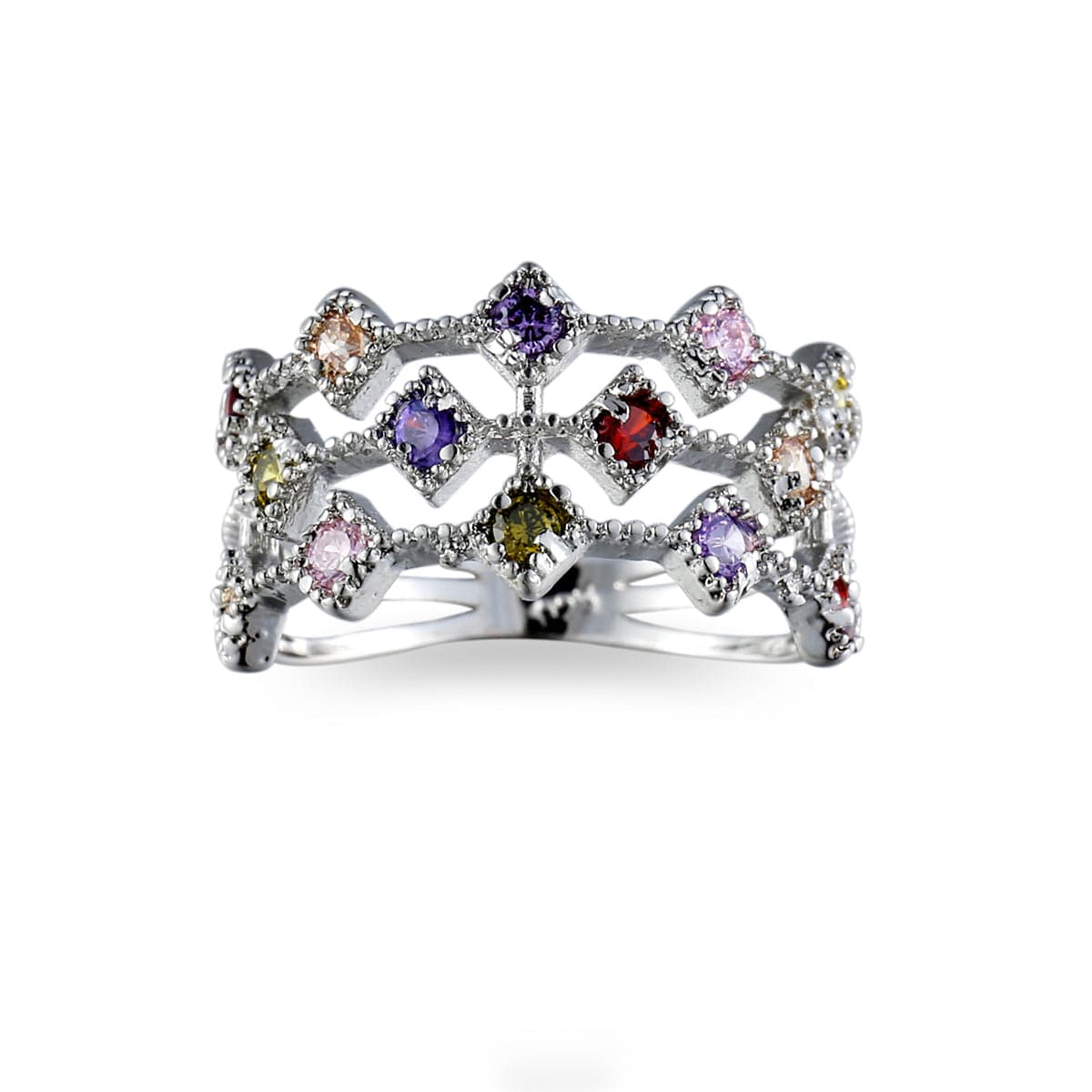Red & Pink Cubic Zirconia Line Ring