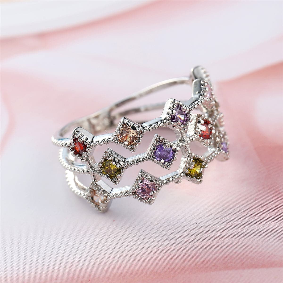 Red & Pink Cubic Zirconia Line Ring