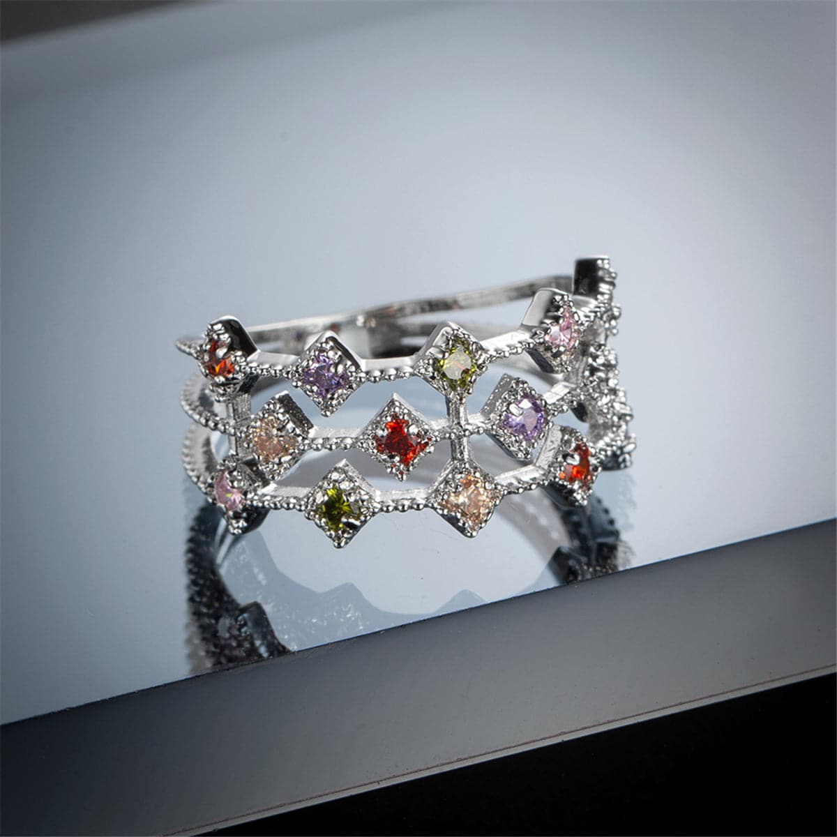 Red & Pink Cubic Zirconia Line Ring