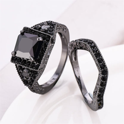 Black Crystal and Cubic Zirconia Ring Set, jewelry gift sets for women, botanical inspired, side view