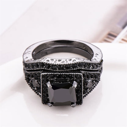 Black Crystal and Cubic Zirconia Ring Set, jewelry gift sets for women, botanical inspired, lifestyle look