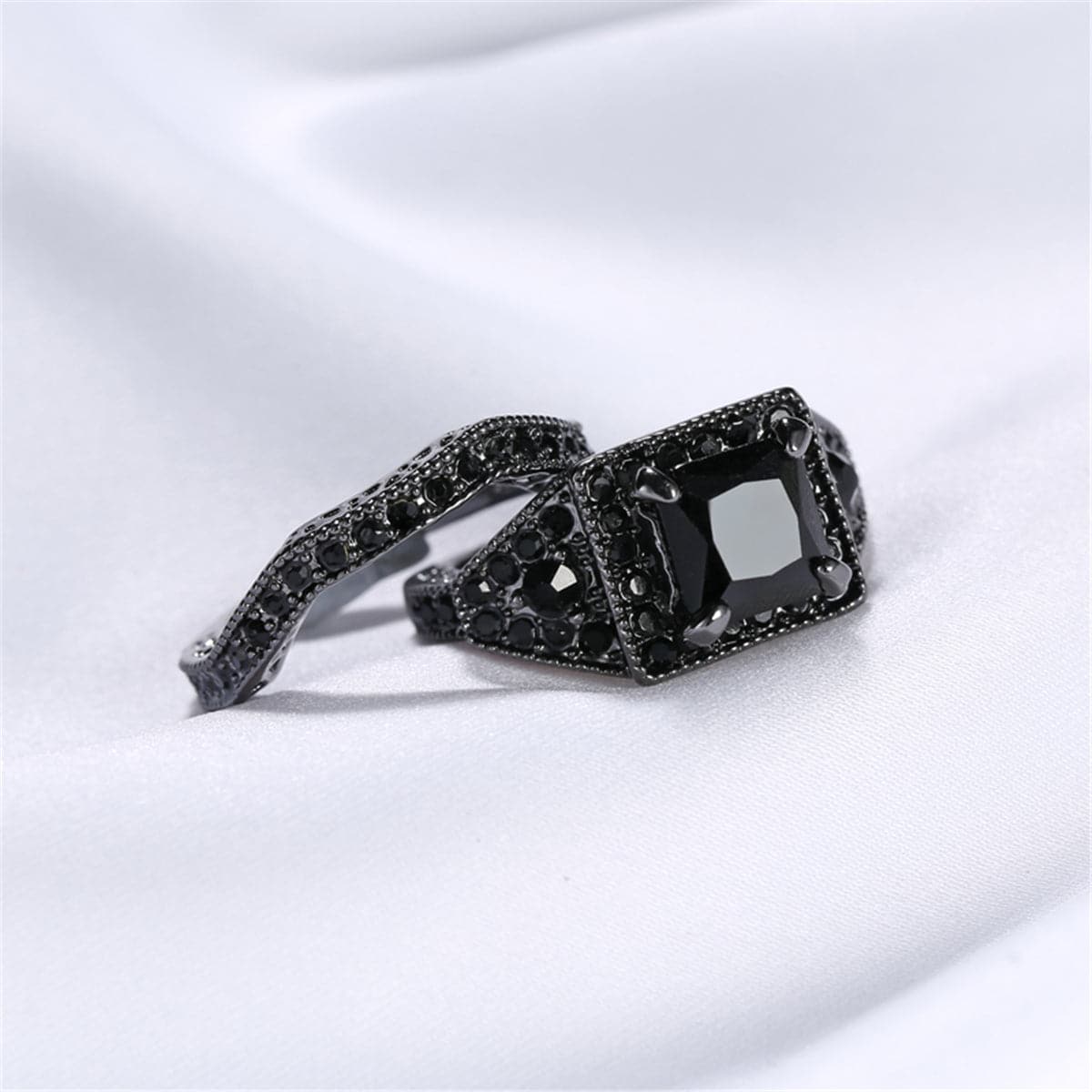 Black Crystal & Cubic Zirconia Ring Set
