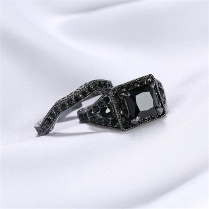Black Crystal & Cubic Zirconia Ring Set