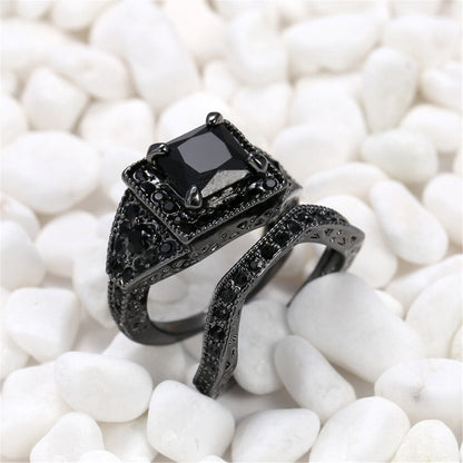 Black Crystal & Cubic Zirconia Ring Set