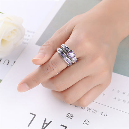 Purple Crystal and Cubic Zirconia Princess-Cut Band and Ring Set, jewelry gift sets for women, everyday style, lifestyle look