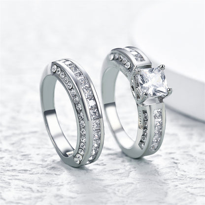 Crystal and Cubic Zirconia Princess-Cut Ring Set, jewelry gift sets for women, elegant gift for her, detail close-up