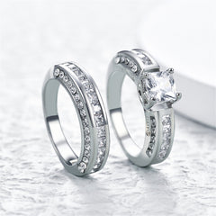 Crystal & Cubic Zirconia Princess-Cut Ring Set