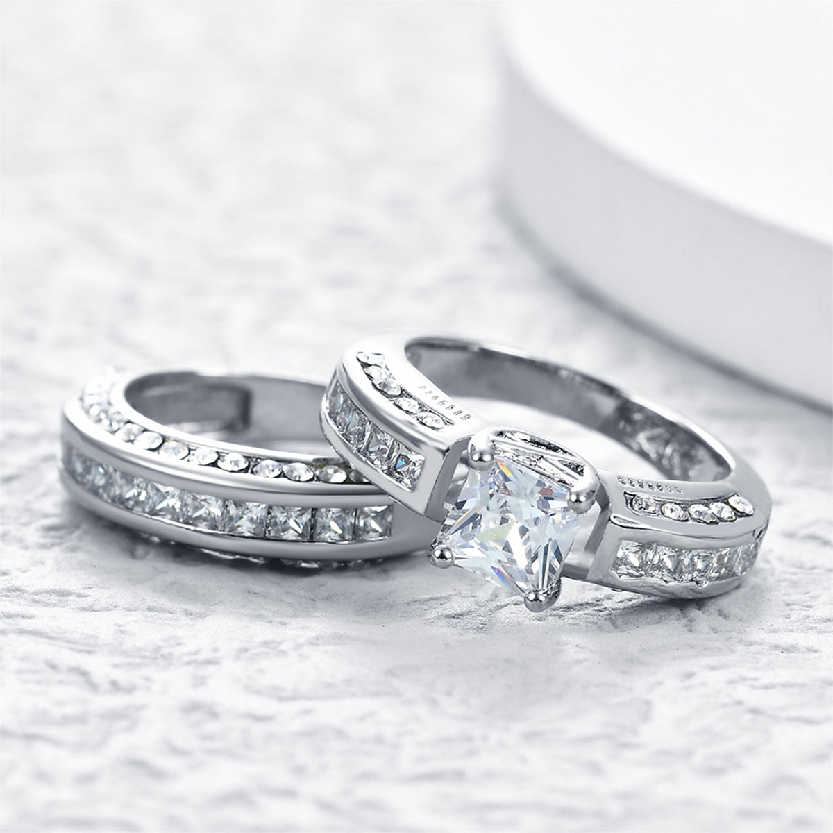 Crystal and Cubic Zirconia Princess-Cut Ring Set, jewelry gift sets for women, elegant gift for her, lifestyle look