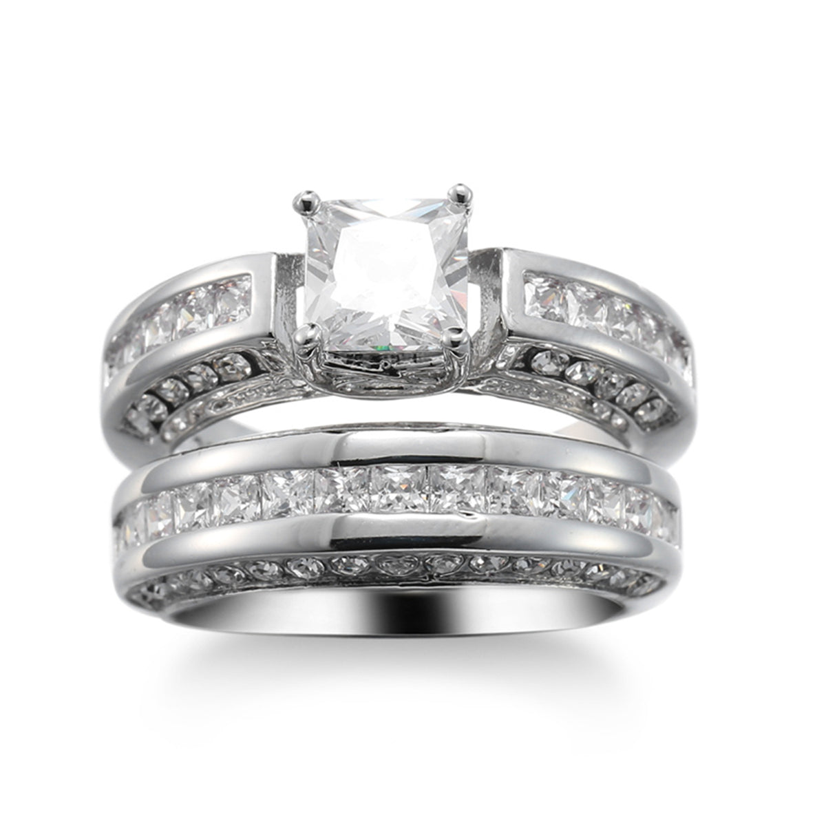 Crystal and Cubic Zirconia Princess-Cut Ring Set, jewelry gift sets for women, elegant gift for her, side view