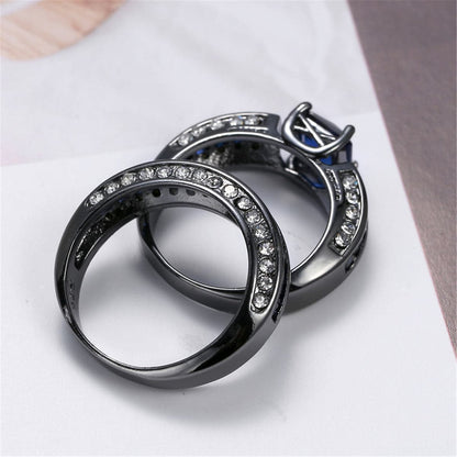 Navy Cubic Zirconia Princess-Cut Ring and Band, jewelry gift sets for women, vintage-inspired design, side view