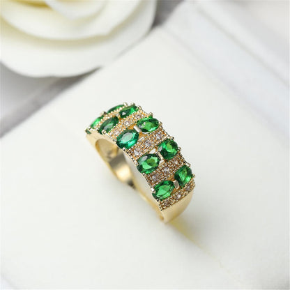 Green Crystal and 18K Gold-Plated Oval-Cut Band Ring, gold statement rings for women, botanical inspired, styled look
