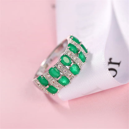 Green Crystal and Cubic Zirconia Oval-Cut Ring, statement rings for women, elegant gift for her, styled look