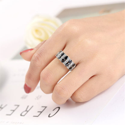 Black Crystal and Silver-Plated Invisible Ring, silver statement rings for women, botanical inspired, lifestyle look