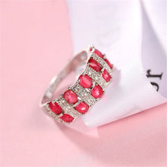 Red Cubic Zirconia & Crystal Two-Row Oval-Cut Ring
