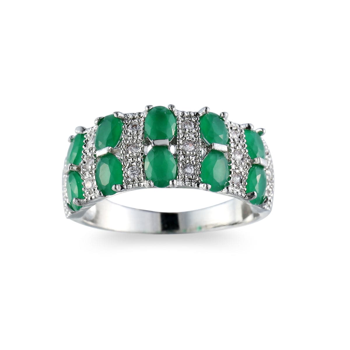 Green Crystal and Cubic Zirconia Oval-Cut Ring, statement rings for women, elegant gift for her, detail close-up