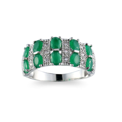 Green Crystal and Cubic Zirconia Oval-Cut Ring, statement rings for women, elegant gift for her, detail close-up