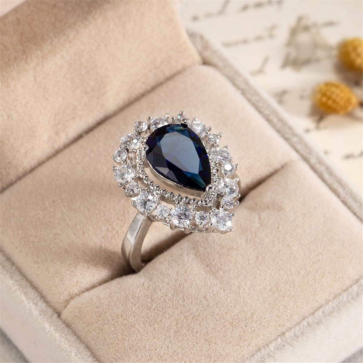 Navy Crystal & Cubic Zirconia Hola Pear-Cut Ring