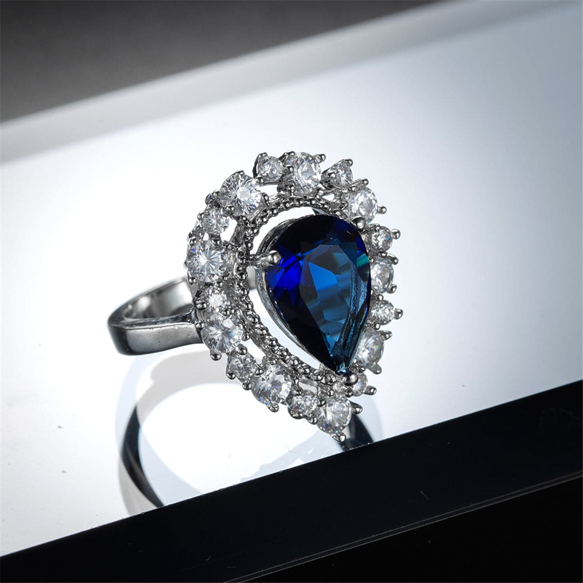 Navy Crystal & Cubic Zirconia Hola Pear-Cut Ring
