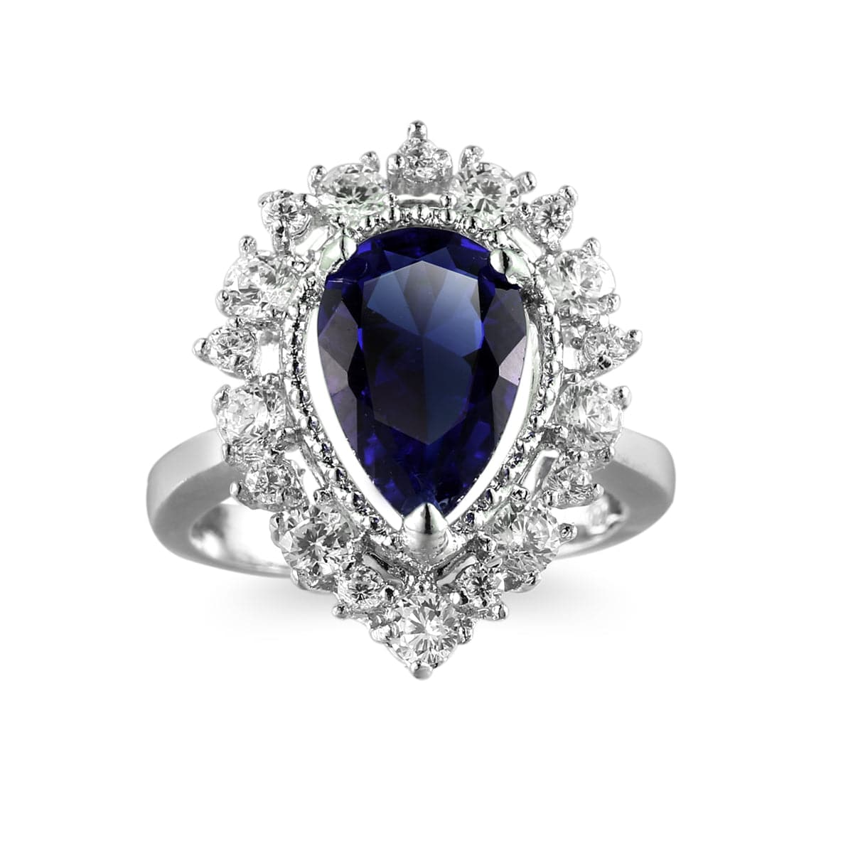 Navy Crystal and Cubic Zirconia Hola Pear-Cut Ring, statement rings for women, botanical inspired, side view