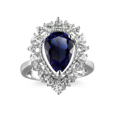 Navy Crystal and Cubic Zirconia Hola Pear-Cut Ring, statement rings for women, botanical inspired, side view