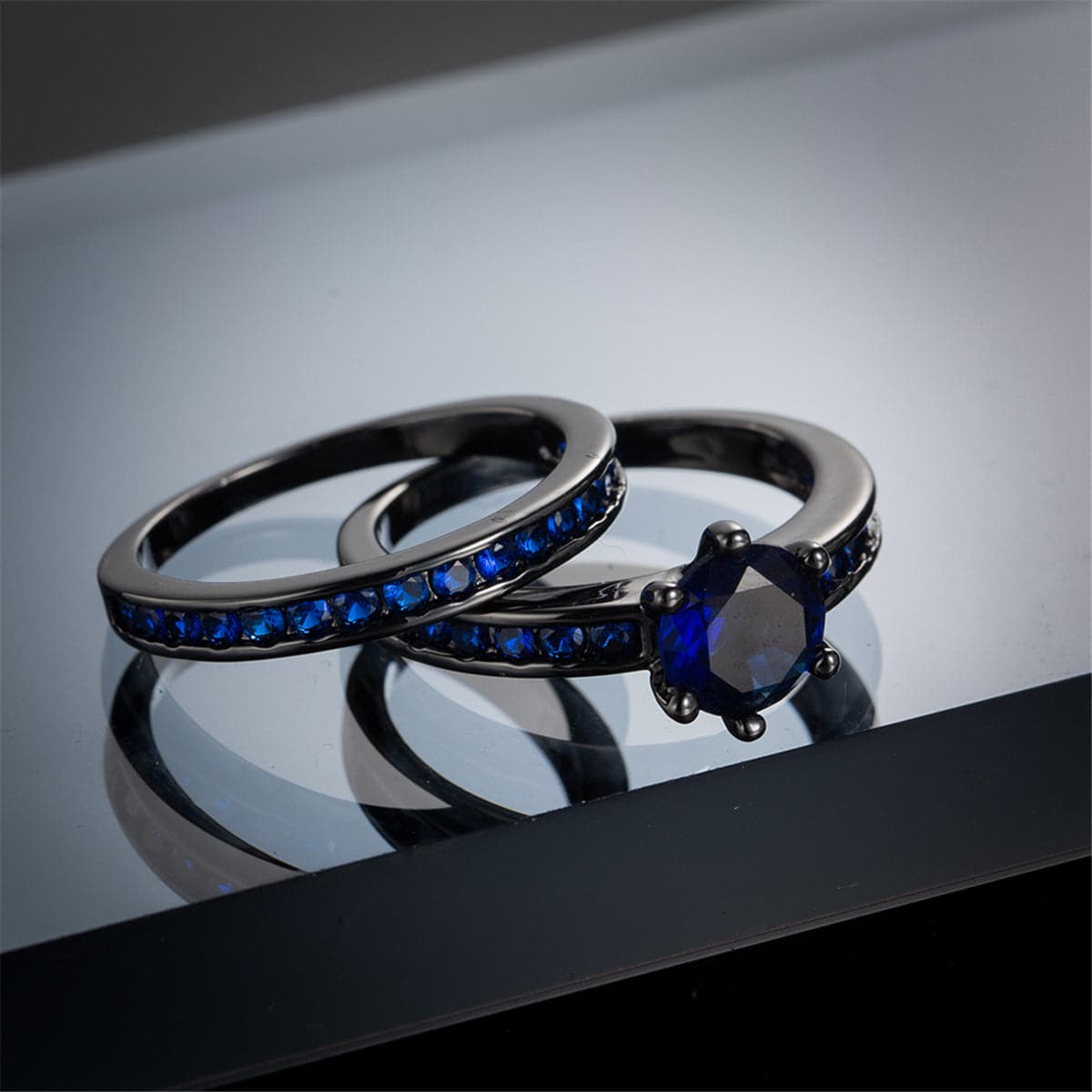 Navy Crystal and Cubic Zirconia Round-Cut Band and Ring Set, jewelry gift sets for women, lifestyle look