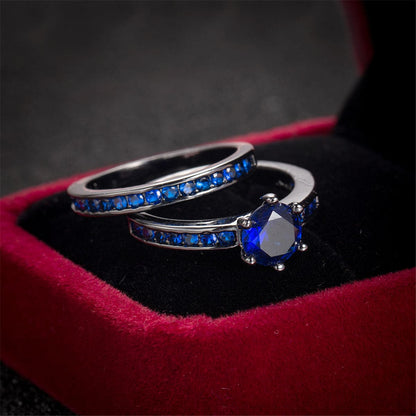 Navy Crystal and Cubic Zirconia Round-Cut Band and Ring Set, jewelry gift sets for women, vintage-inspired design, side view