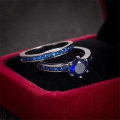 Navy Crystal & Cubic Zirconia Round-Cut Band & Ring Set