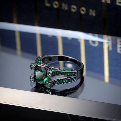 Green Crystal and Cubic Zirconia Tension Pavé Ring, statement rings for women, dainty minimalist design, side view