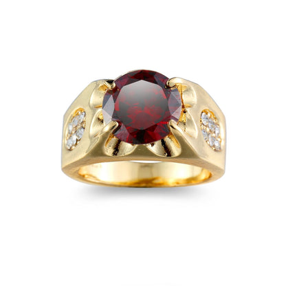 Red Crystal and 18K Gold-Plated Ring, gold statement rings for women, botanical inspired, detail close-up