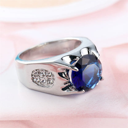 Navy Crystal and Cubic Zirconia Tension Ring, statement rings for women, elegant gift for her, side view