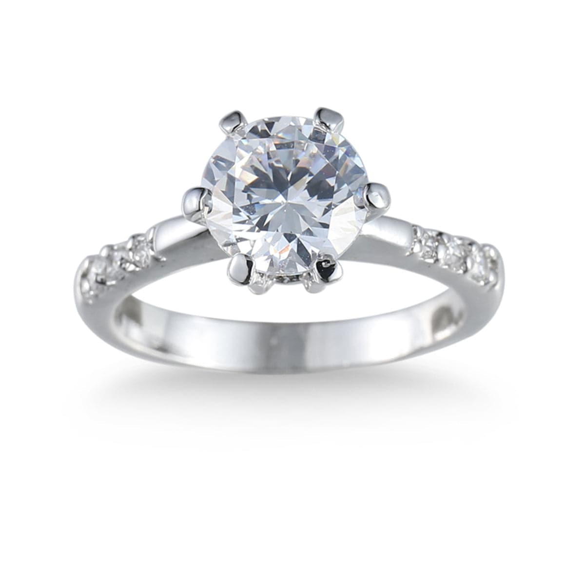 Crystal and Cubic Zirconia Silver-Plated Round-Cut Prong Ring, silver statement rings for women, side view