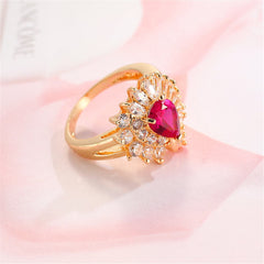 Red Corundum & Cubic Zirconia 18K Gold-Plated Botany Ring
