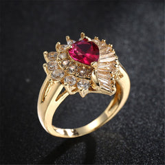 Red Corundum & Cubic Zirconia 18K Gold-Plated Botany Ring
