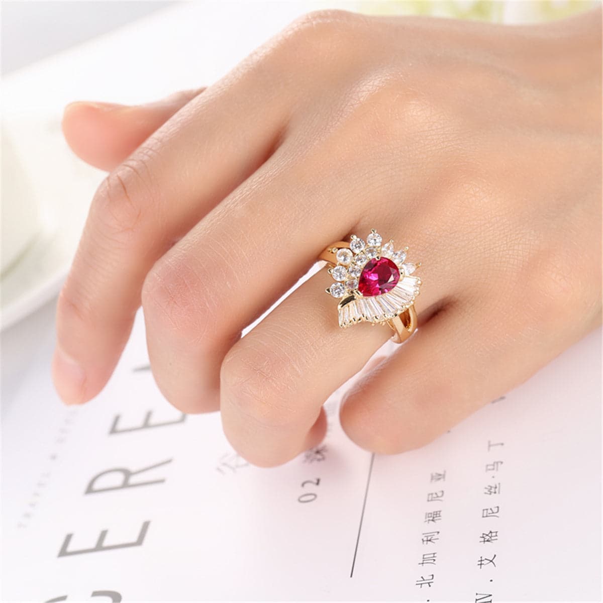 Red Corundum & Cubic Zirconia 18K Gold-Plated Botany Ring