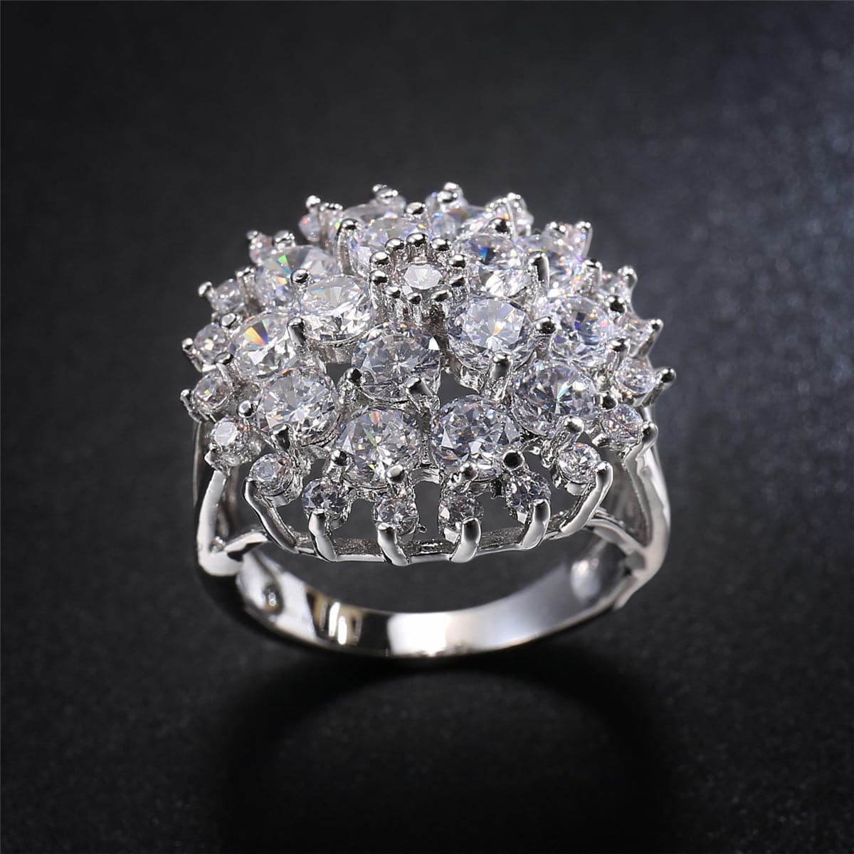 Crystal and Cubic Zirconia Sunflower Openwork Ring, statement rings for women, vintage-inspired design, lifestyle look