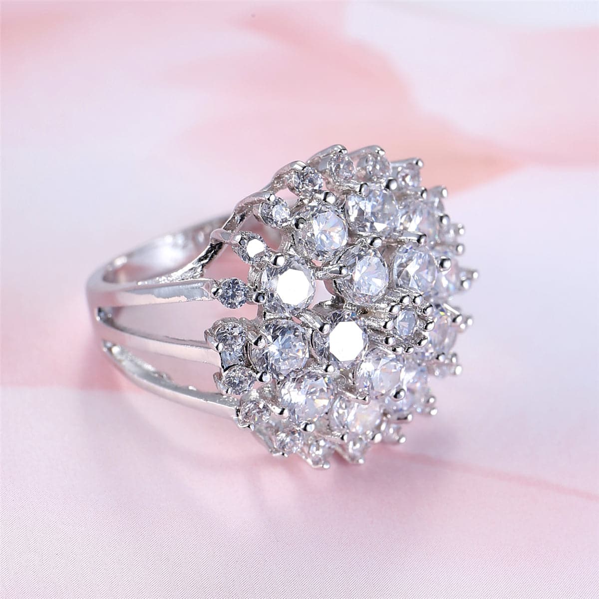 Crystal and Cubic Zirconia Sunflower Openwork Ring, statement rings for women, vintage-inspired design, styled look