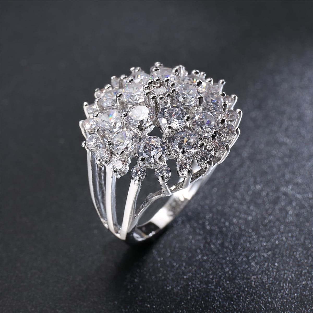 Crystal and Cubic Zirconia Sunflower Openwork Ring, statement rings for women, vintage-inspired design, detail close-up