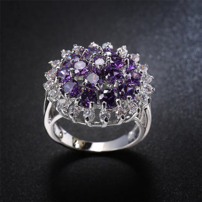 Purple Crystal and Cubic Zirconia Sunflower Ring, statement rings for women, elegant gift for her, lifestyle look