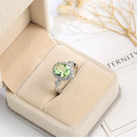 Apple Green Cubic Zirconia & Crystal Halo Oval Ring