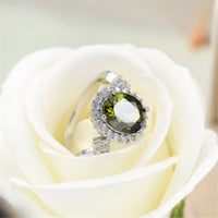 Olive Green Cubic Zirconia & Crystal Halo Oval Ring