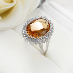 Champagne Cubic Zirconia & Crystal Burst Halo Oval Ring